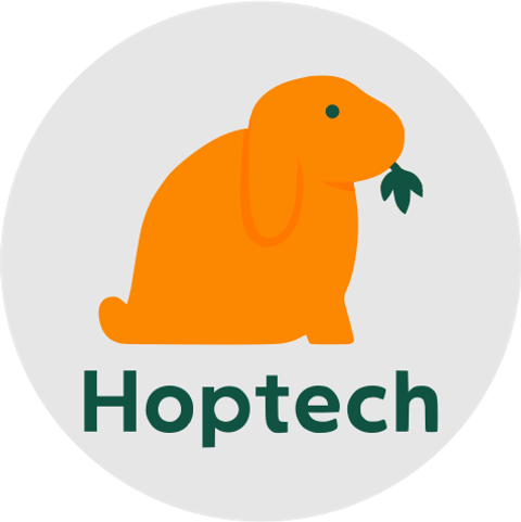 Hoptech logo: a lop-eared rabbit nibbling a leaf